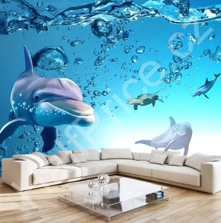 Tapeta 3D Delfíni v jeskyni (1)