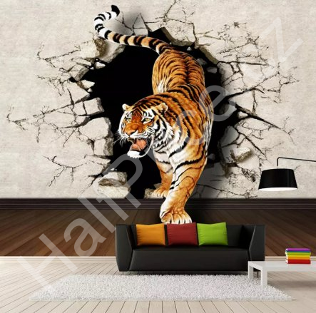 Tapeta 3D Tygr a rozbitá zeď (1)