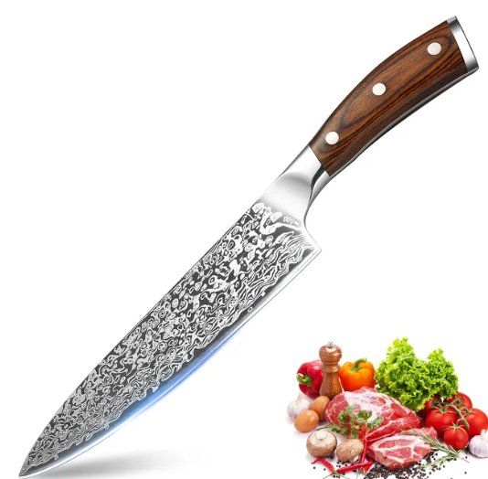 JAPONSKÝ 8" NŮŽ Z DAMAŠKOVÉ OCELI (1)