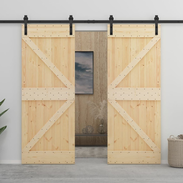 OMAXI Posuvné dveře se setem kování 80 x 210 cm masivní borové dřevo 182437