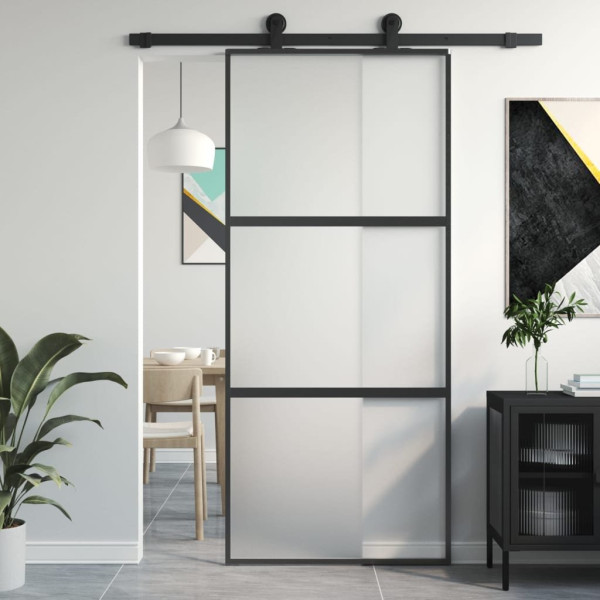 OMAXI Posuvné dveře černé 90 x 205 cm tvrzené sklo a hliník 120334
