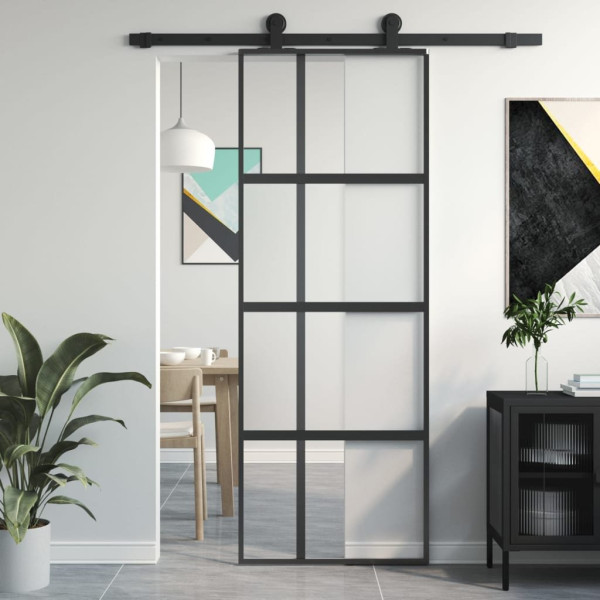 OMAXI Posuvné dveře černé 76 x 205 cm tvrzené sklo a hliník 120624