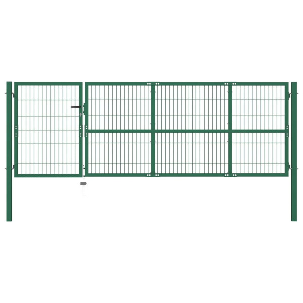 OMAXI Zahradní plotová brána se sloupky 350 x 100 cm ocel zelená 521891