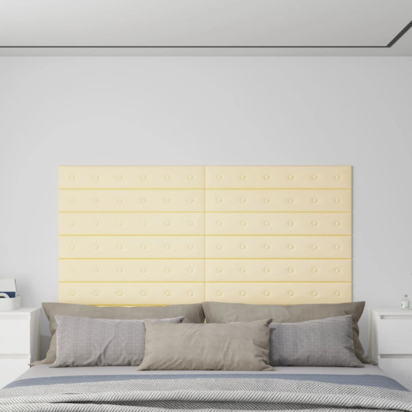 OMAXI Nástěnné panely 12 ks krémové 90 x 15 cm umělá kůže 1,62 m² 075707