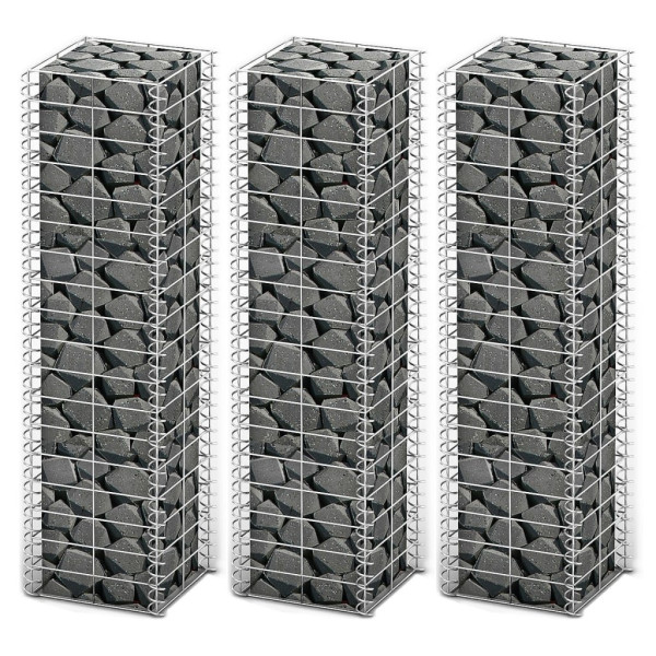 OMAXI Sada gabionů 3 ks pozinkovaný drát 25 x 25 x 100 cm 875598
