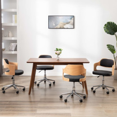 OMAXI Otočné jídelní židle 4 ks černé ohýbané dřevo a umělá kůže 023778