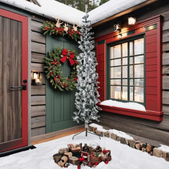 OMAXI Úzký umělý poloviční vánoční stromek se sněhem 240 cm 001119