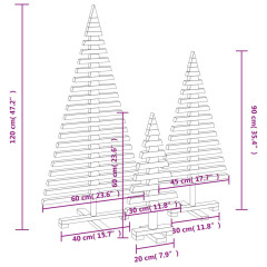 OMAXI Dřevěné vánoční stromky k dekoraci 3 ks masivní borové dřevo 045231