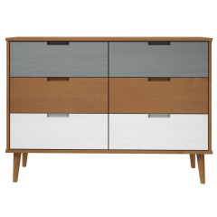 OMAXI Zásuvková komoda MOLDE hnědá 113x40x80 cm masivní borové dřevo 541941