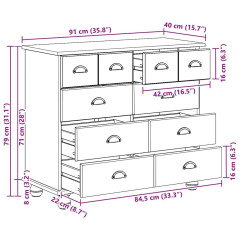 OMAXI Komoda ASKIM Hnědá 91 x 40 x 79 cm Masivní borové dřevo 882394