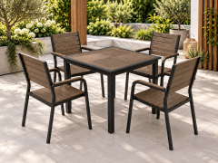 OMAXI Zahradní set 4+1 hliník a WPC, stohovací, 80 × 80 cm