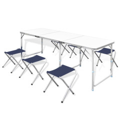 OMAXI Skládací kempingový set 6 stoliček nastavitelná výška 180x60 cm 908388