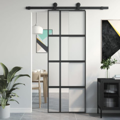 OMAXI Posuvné dveře černé 76 x 205 cm tvrzené sklo a hliník 120624