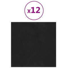 OMAXI Nástěnné panely 12 ks černé 30 x 30 cm samet 1,08 m² 019169