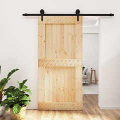 OMAXI Posuvné dveře s kováním 100 x 210 cm masivní borové dřevo 082960