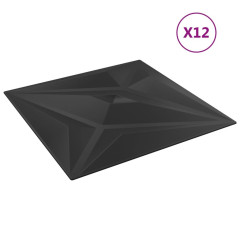 OMAXI Nástěnné panely 12 ks černé 50 x 50 cm XPS 3 m² hvězda 437282