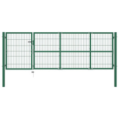 OMAXI Zahradní plotová brána se sloupky 350 x 100 cm ocel zelená 521891