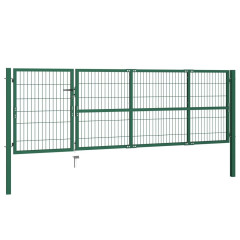 OMAXI Zahradní plotová brána se sloupky 350 x 100 cm ocel zelená 521891