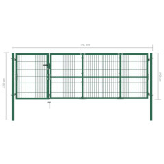 OMAXI Zahradní plotová brána se sloupky 350 x 100 cm ocel zelená 521891