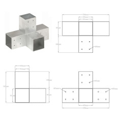 OMAXI Trámová spojka 4 ks ve tvaru X pozinkovaný kov 81 x 81 mm 833903