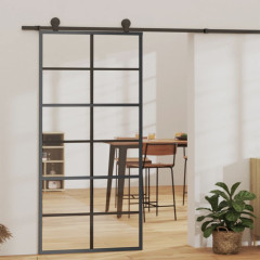 OMAXI Posuvné dveře ESG sklo a hliník 90 x 205 cm černé 446126