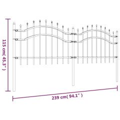 OMAXI Zahradní plot s kopím nahoře černý 239 x 75 cm, práškově lakovaná ocel 561812