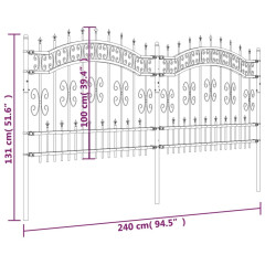 OMAXI Zahradní plot s kopím nahoře černý 240 x 100 cm, práškově lakovaná ocel 561874