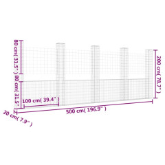 OMAXI Gabionový koš ve tvaru U s 5 sloupky železo 500 x 20 x 200 cm 764152