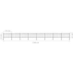 OMAXI Zahradní plot s kopím nahoře ocelový 1426 x 100 cm černý 710396