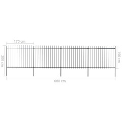 OMAXI Zahradní plot s kopím nahoře ocelový 714,5 x 150 cm černý 710532
