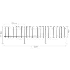 OMAXI Zahradní plot s obloukem nahoře ocelový 537 x 100 cm černý 710792
