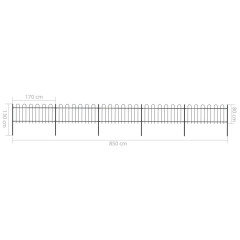 OMAXI Zahradní plot s obloukem nahoře ocelový 892,5 x 80 cm černý 710723