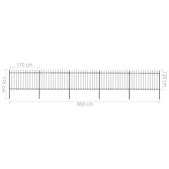OMAXI Zahradní plot s kopím nahoře ocelový 892,5 x 120 cm černý 710457