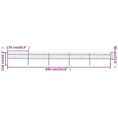 OMAXI Zahradní plot s hroty ocelový 8,5 x 0,6 m černý 710181