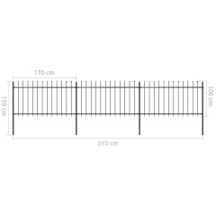 OMAXI Zahradní plot s kopím nahoře ocelový 537 x 100 cm černý 710341