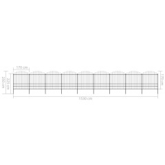 OMAXI Zahradní plot s kopím nahoře ocelový 1603,5 x 200 cm černý 714851