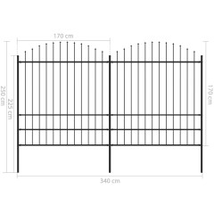 OMAXI Zahradní plot s kopím nahoře ocelový 359 x 200 cm černý 714783