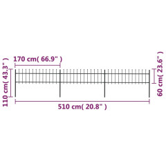 OMAXI Zahradní plot s hroty ocelový 5,1 x 0,6 m černý 710167