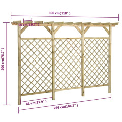 OMAXI Zahradní mřížkovaný plot s pergolou 300 x 50 x 200 cm borovice 849194