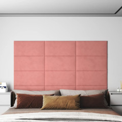 OMAXI Nástěnné panely 12 ks růžové 60 x 30 cm samet 2,16 m² 074403