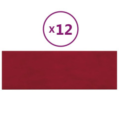 OMAXI Nástěnné panely 12 ks vínové 90 x 30 cm samet 3,24 m² 074977